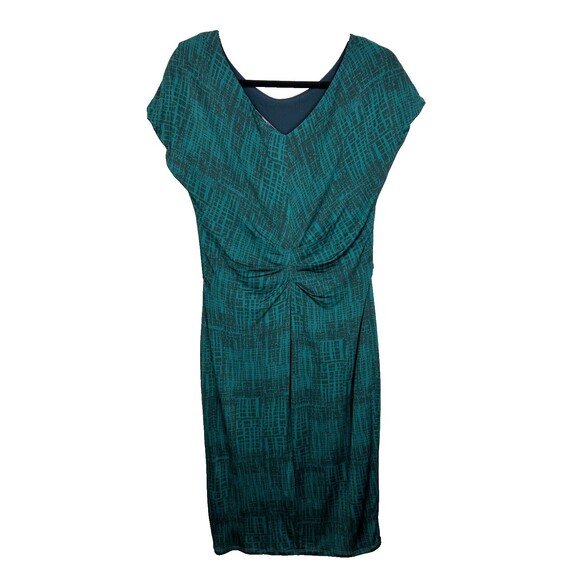 MAX MARA Teal Jersey Draped Gathered Waist Faux Wrap Dress Black Geo Print US 6 - Picture 4 of 13
